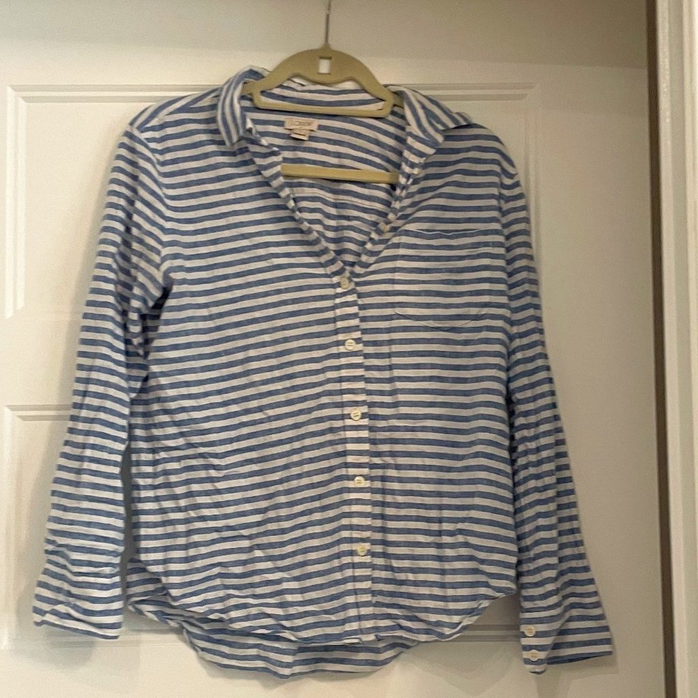 J. Crew Blue and White Stripe Button Down